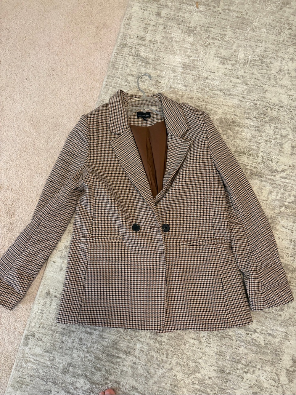 Lucy Paris Brown Checked Double-Breasted Blazer